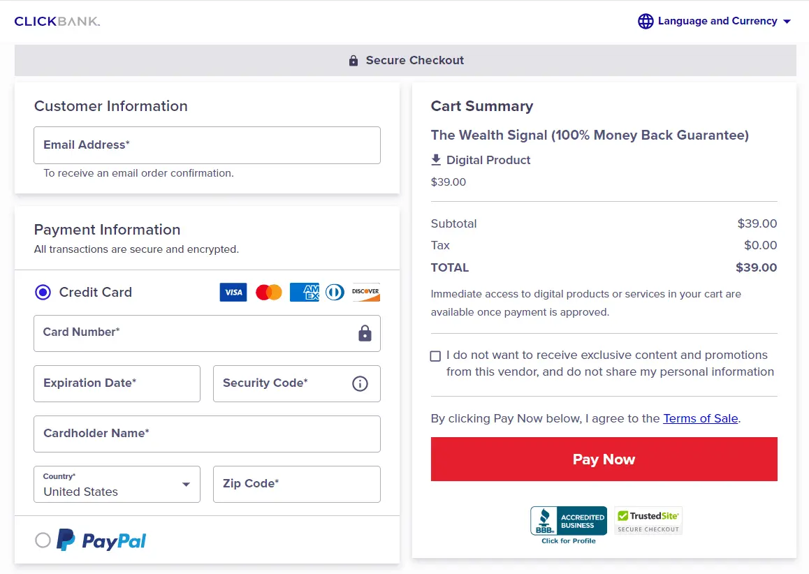 The Wealth Signal Checkout Page